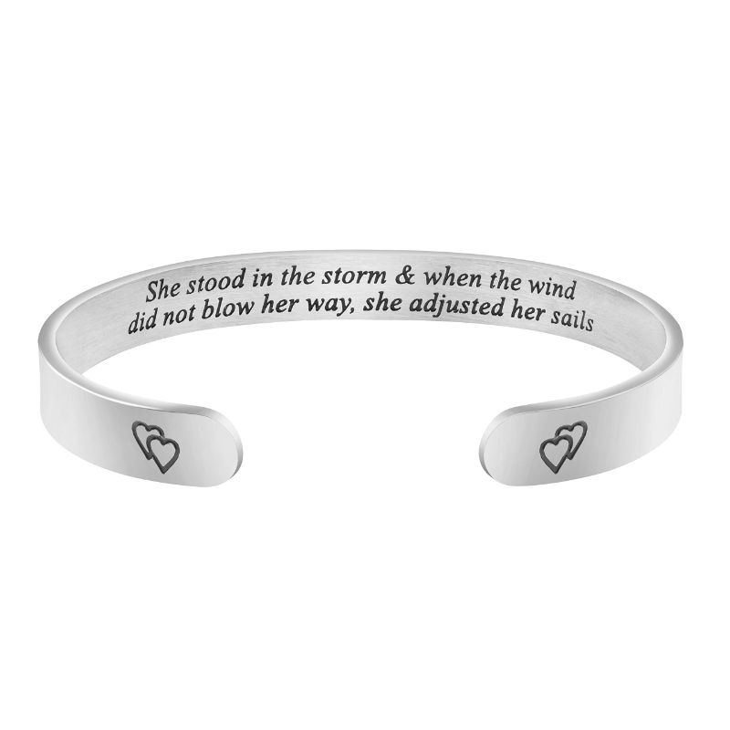 Photo 1 of Joycuff Inspirational Bracelets for Women Mom Personalized Gift for Her Engraved Mantra Cuff Bangle Crown Birthday Jewelry She stood in the storm and when the wind did not blow her away she adjusted her sails