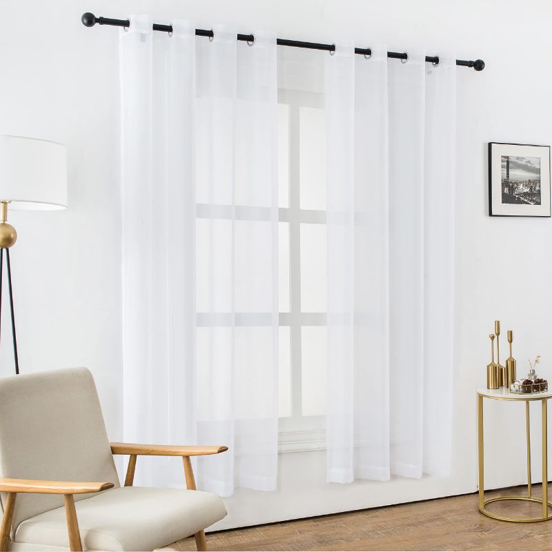 Photo 1 of Bermino White Semi Sheer Curtains 84 Inch Length Window Curtain with Grommet for Bedroom Living Room 2 Panels, 54 W x 84 L, Pure White 54 x 84 inch Pure White