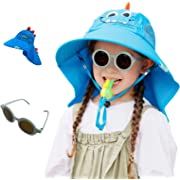 Photo 1 of Kids Sun Hat with Neck Flap Summer Hat Boy Girl Wide Brim Sun Protection Hat with Sunglasses,Adjustable Whistle 3-12 Years
