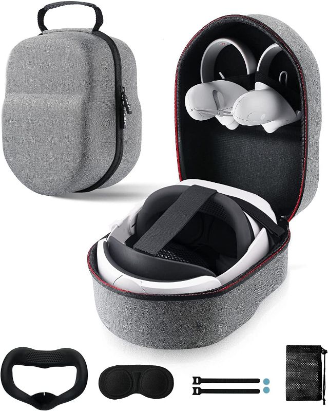 Photo 1 of VORI Case for Oculus Quest 2 with Elite Strap Battery Version, with Silicone VR Face Cover & Len Protector, Portable Protection Hard Carrying Case for Meta Quest 2 Headset and Controllers Accessories
