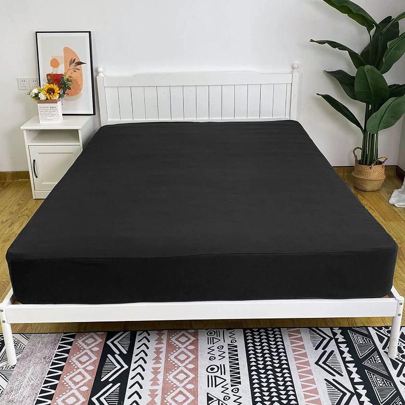 Photo 1 of Bedecor Full XL Fitted Sheet Only Snug Fit Stay in Place Wrinkle Free Soft Elastic Microfiber Durable,Black Fit Deep up to 13 inch Mattress Perfectly-54 X 80"
