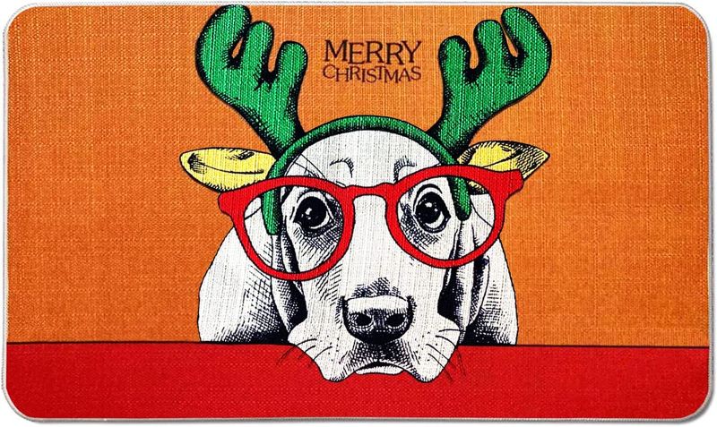 Photo 1 of Christmas Cute Puppy Dog Door Mat 18 x 30 Inch,Winter Holiday Indoor Outdoor Home Garden Non-Skid Floor Mat,Christmas Rubber Door Rug
