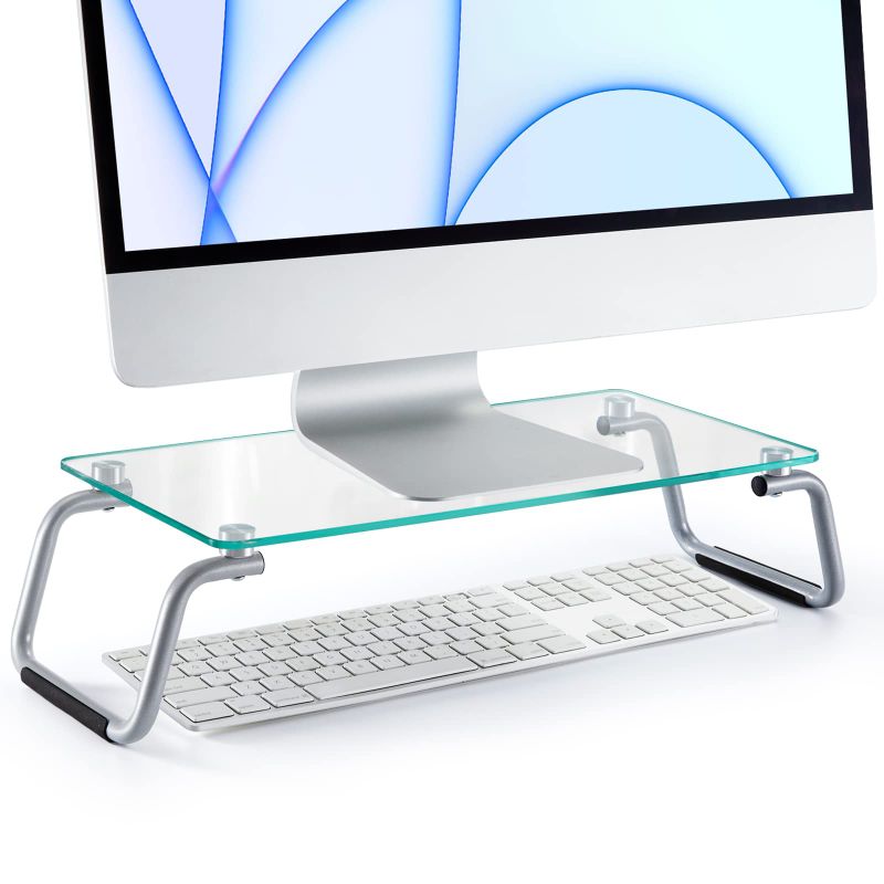 Photo 1 of Glass Monitor Stand, Monitor Stand for Desk, Clear Monitor Stand with Tempered Glass, Glass Monitor Stand Riser for Monitor/Laptop/Printer, 4.7 inch Height- LORYERGO