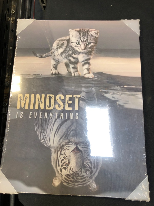 Photo 1 of 2PCS MINDSET IS EVERYTHING KITTEN TIGER CANVAS POSTER WALL DECOR, INSPIRATIONAL GROWTH MINDSET CAT ARTWORK