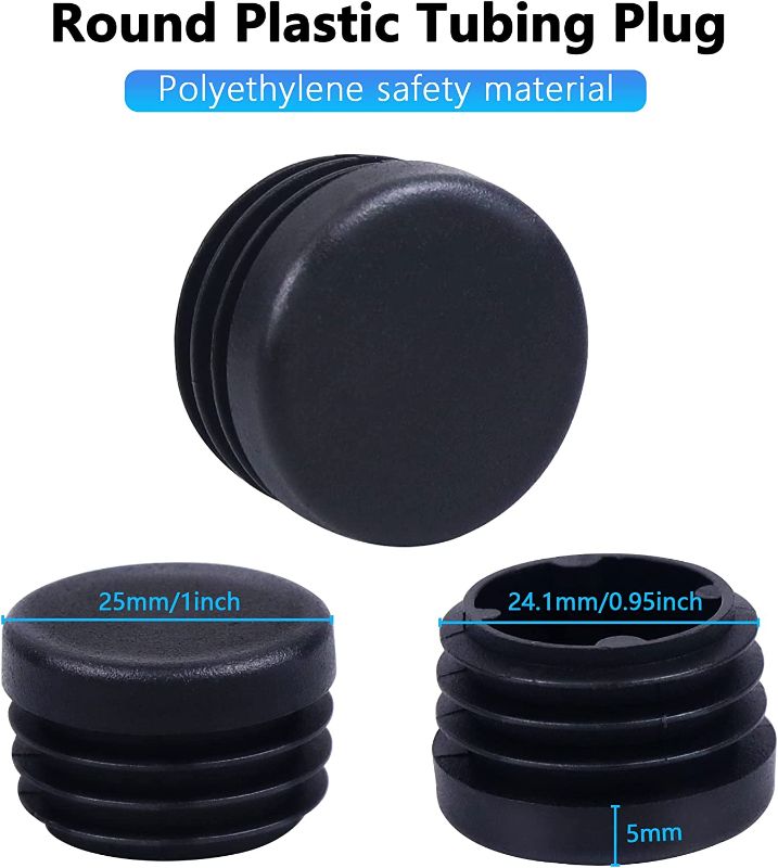 Photo 1 of (Set of 10) 1 inch(25.4mm) Polyethylene Round Plastic Hole Plugs - Plastic Plugs / Plastic End Caps /Inserts /Black End Caps for Metal Tubing
