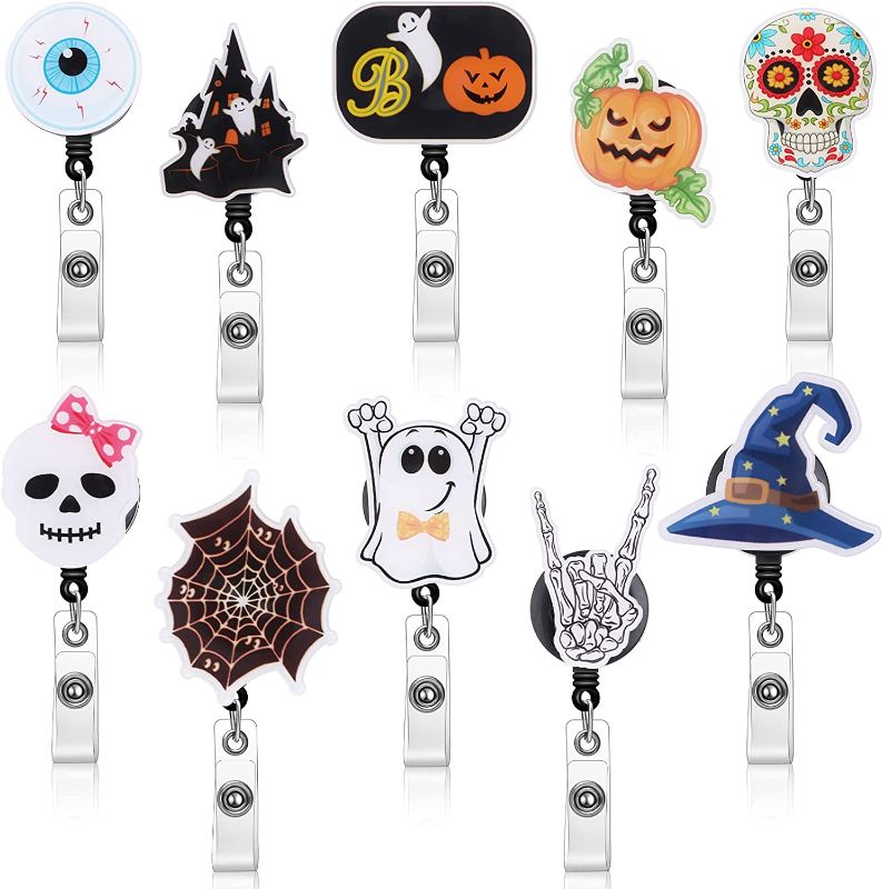 Photo 1 of 10 Pcs Thanksgiving Fall Badge Reel Pumpkin Badge Reel Autumn Nurse Badge Reel Thanksgiving Retractable Badge Holders for Office Staff Nurse Doctor Student Teacher Hoilday Halloween Day (Horrible)
