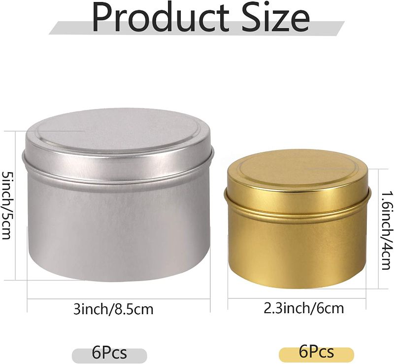 Photo 3 of 12 Pack Candle Tins, 4 oz (Golden) and 8 oz (Silver) Round Containers with Lids for Candle Making, Balms Gels Storage
