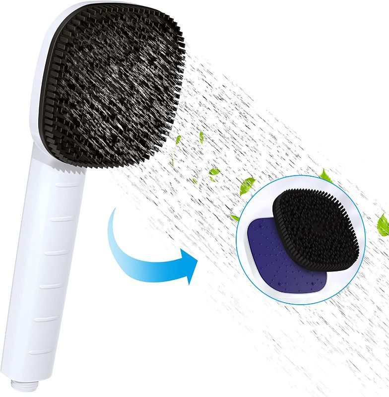 Photo 1 of YIZHEN Handheld Shower Head High Pressure with Removable Silicone Brush Plate & 12 Replaceable Filter Cottons Detachable Showerhead Water Saving for Home and Rv Bathing
