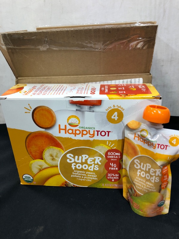 Photo 4 of 2 PK (8 Pouches) Happy Tot Super Foods Organic Pears Bananas Sweet Potato & Pumpkin + Super Chia Baby Food 4.22 Oz
, EXP 05JAN2023