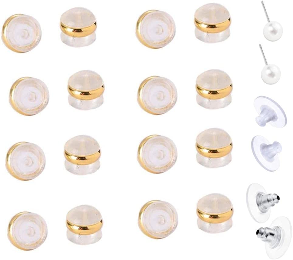 Photo 1 of AZOKKA Secure Silicone Earring Backs,Metal Earring Backs,Ensure Safety for Studs?8 Pairs Gold?
