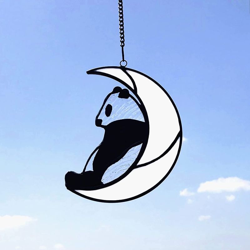 Photo 1 of 
Lcensp Panda on White Moon Stained Glass Window Hangings Panda Gifts for Girls, Panda Suncatcher Ornament, Cute Panda Bear Decor Gift for Panda Lovers(Panda on White Moon)
