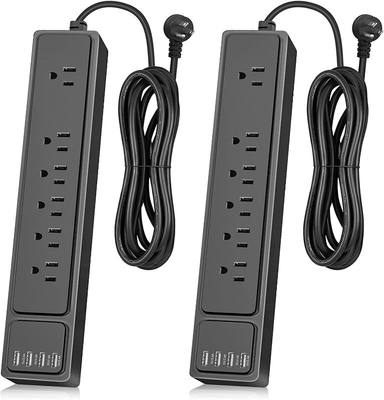 Photo 1 of Power Strip 2 Pack, MKSENSE Surge Protector with 6 Outlets and 4 USB Ports (5V/2.4A), 1875W/10A, 900 Joules, Flat Plug, Spaced Outlets with 6ft Extension Cord for Home Office - Black ( USED ITEM )
