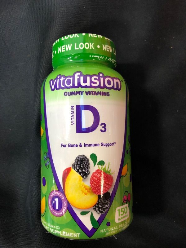 Photo 1 of Vitafusion Vitamin D3 Gummy Vitamins for Bone and Immune System Support, Peach, Blackberry and Strawberry Flavored, 50 mcg Vitamin D, America’s Number 1 Gummy Vitamin Brand, 75 Day Supply, 150 Count EXP 12/23