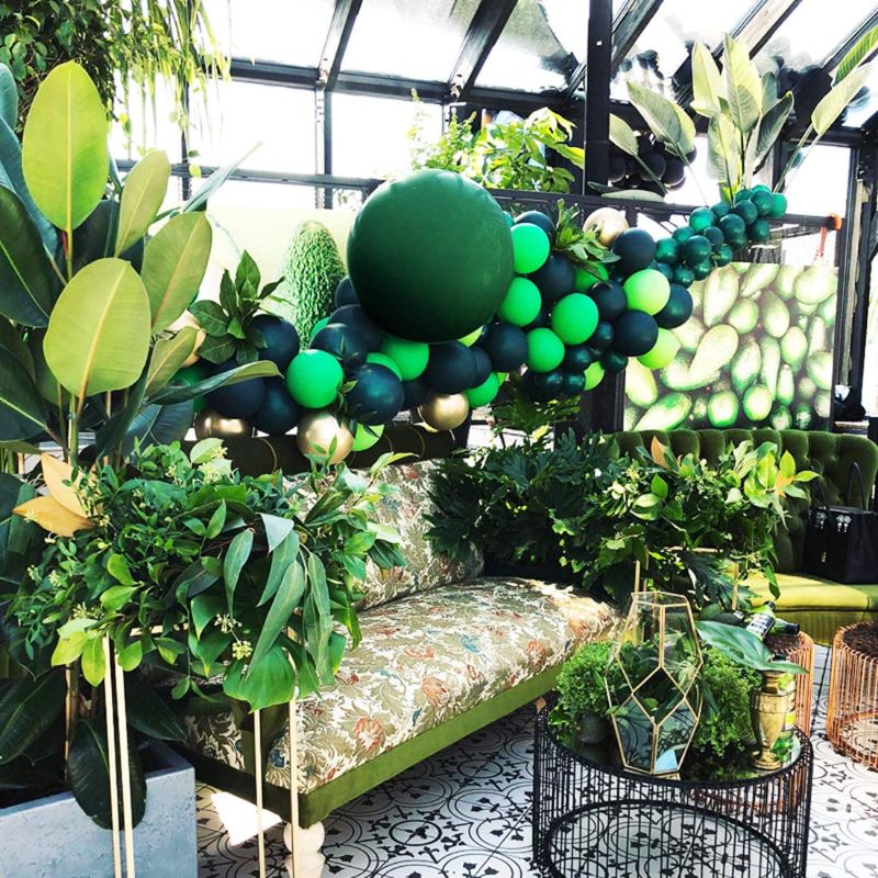 Photo 1 of 138pcs Jungle Theme Party Supplies :Green Balloon Garland Arch Kit with 23 Green Palm Leaves for Birthdays, Baby Shower, Safari Party Decorations
