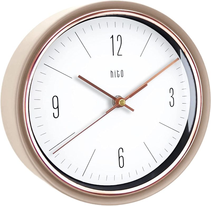 Photo 1 of HITO Silent Non Ticking Wall Clock 9 inches Glass Front Cover Sweep Movement Decorative for Kitchen, Living Room, Bedroom, Nursery, Office, Classroom (Creamy White)
