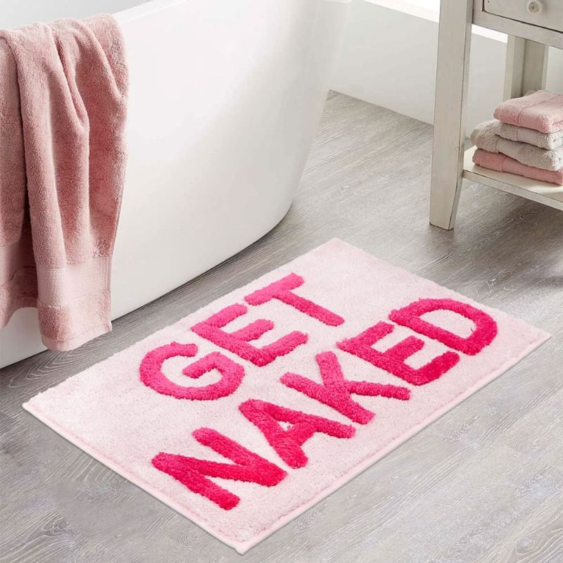 Photo 1 of Zeeinx Get Naked Bath Mat Cute Bathroom Rugs Non Slip Microfiber Bath Rugs Funny Bathroom Decor Pink Bath mat for Tub and Shower,Machine Washable,20”x32”
