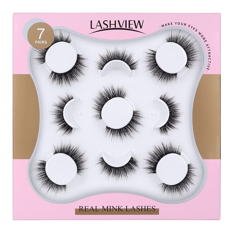 Photo 1 of 7 Pairs Fake Eyelashes, LASHVIEW False Eyelashes Handmade Lashes,3D Natural Layered Effect,Reusable Natural Look False Eyelashes for Makeup (CG01-7)
