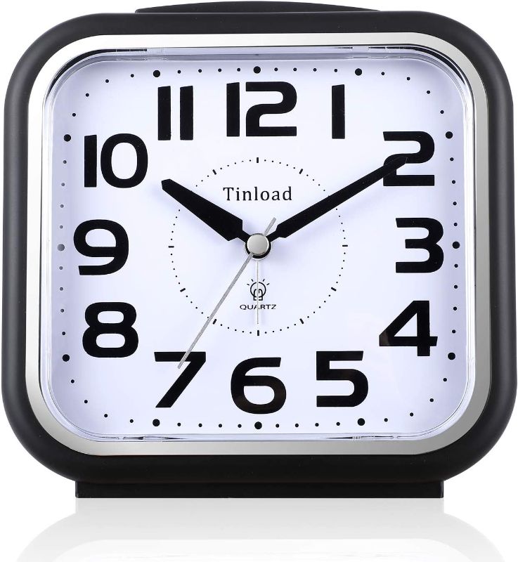Photo 1 of 5.5" Silent Analog Alarm Clock Non Ticking, Gentle Wake, Beep Sounds, Increasing Volume, Battery Operated Snooze and Light Functions, Easy Set, Black (Best for Elder)
