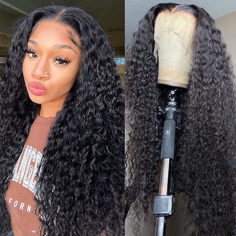 Photo 1 of Lace Front Wigs Human Hair Water Wave Human Hair Wigs for Black Woman 13x4 Wet and Wavy Lace Wigs with Baby Hair Pre Plucked Water Wave Wigs 150% Density Natural Color (22 inch)
