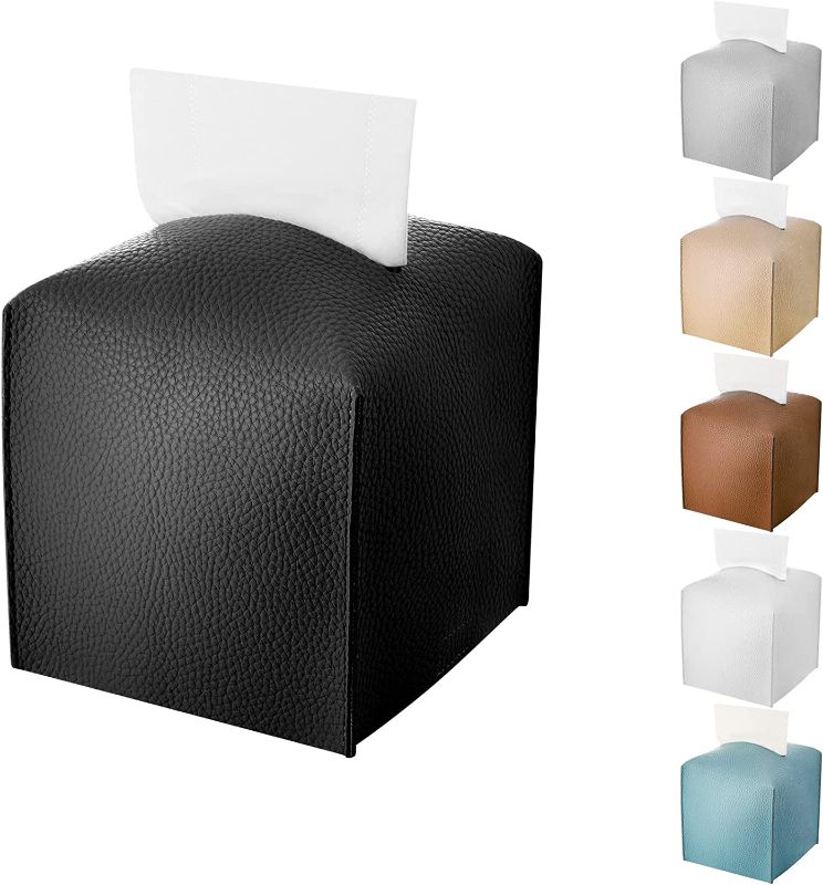 Photo 1 of 6 Pcs Tissue Box Cover Pu Leather Tissue Box Holder Square Tissue Holder Modern Decorative Boxes Toilet Paper Cover Tissue Box Organizer for Bathroom Car Desk Nightstand Countertop, 5 x 5 x 5 Inch
