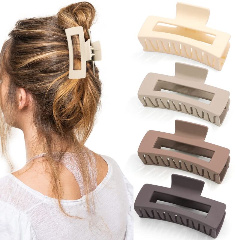 Photo 1 of Canitor 4 PCS Hair Claw Clips for Thick Hair Netural Hair Clips Matte Hair Clips Rectangular Hair Clips French Design Barrettes Banana Clips Hair Clips for Women Thick Hair Non-slip Clips
