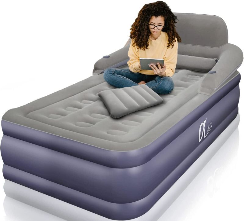 Photo 1 of A-ER-FA Twin XL Size Air Mattress with Headboard , 3 Mins Quick Inflation/Deflation Inflatable Airbed , 20 Inches High Blow Up Bed with Comfortable Flocked Top for Home Guest Travel Camping (Twin XL)