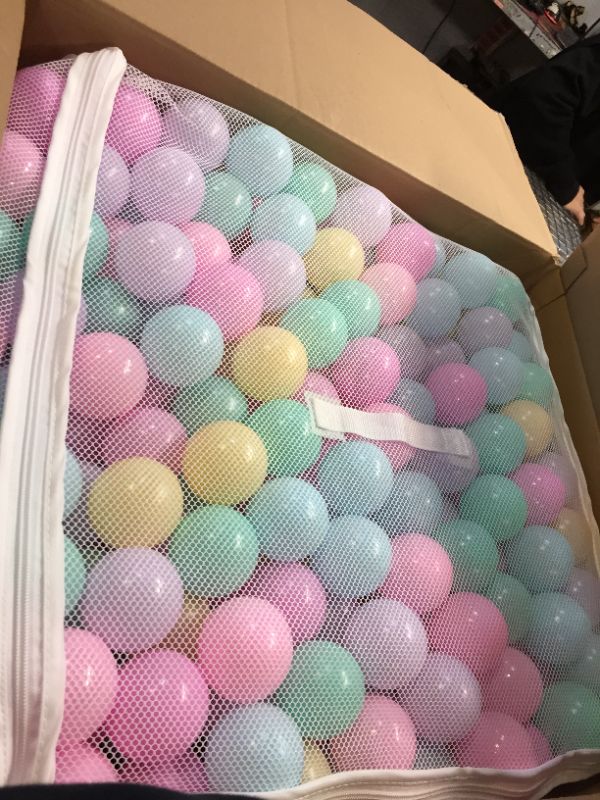 Photo 2 of Amazon Basics BPA Free Crush-Proof Plastic Ball Pit Balls with Storage Bag, Toddlers Kids 12+ Months, 6 Pastel Colors - Pack of 1000 6 Pastel Colors 1,000 Balls