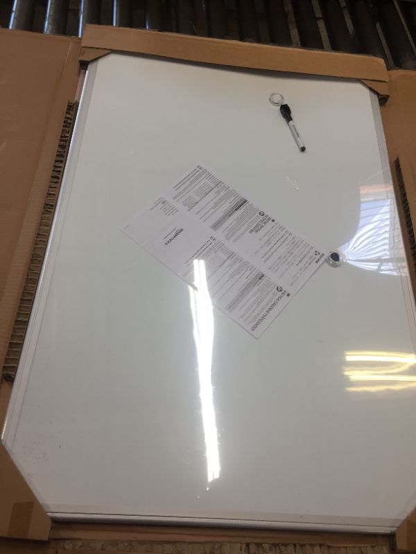 Photo 2 of Amazon Basics Magnetic Dry Erase White Board, 36 x 24-Inch Whiteboard - Silver Aluminum Frame 24" x 36" Magnetic, Aluminum Frame