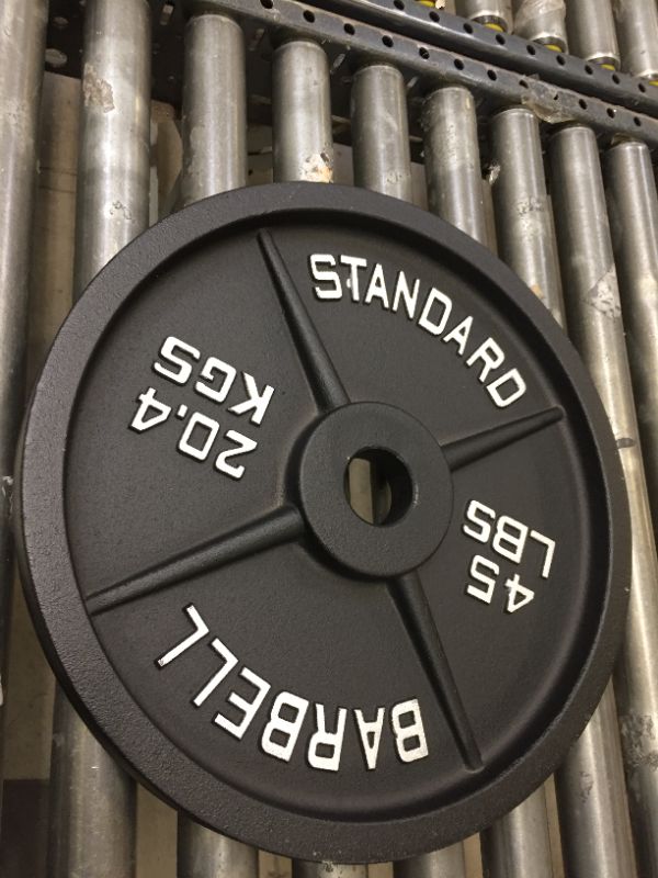 Photo 2 of 45LB BARBELL PLATE, NOT PACKAGED, MINOR SCUFFS/MARKINGS AS A RESULT 