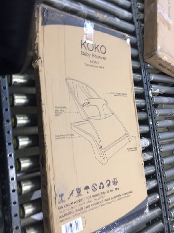 Photo 2 of Evolur Koko Portable Infant Bouncer in Grey, Breathable Fabric, Removable Seat Cover, Easy to Clean Baby Bouncer Gray