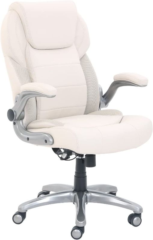 Photo 1 of AmazonCommercial Ergonomic High-Back Bonded Leather Executive Chair with Flip-Up Arms and Lumbar Support, Cream
