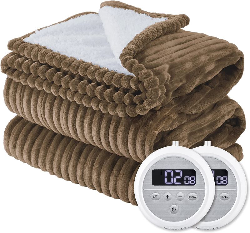 Photo 1 of Bedsure Electric Blanket King Size - Heated Blanket King Soft Ribbed Fleece 90x100 Fast Heating Blanket Dual Control with 10 Heating Levels & 10 Time Settings, 8 Hours Auto-Off, Brown
