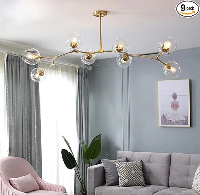 Photo 1 of 71inch Long Sputnik Chandelier 8Light Glass Shade Long Pendant lamp High Ceilings Living Room Chandelier Dining Large Chandeliers for High Ceilings Bathroom Big Chandelier Incl 3Color Bulbs
