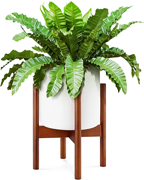 Photo 1 of 14" Mid Century Modern Large Planter with Stand, Elevated Plant Stand with Pot Included, 10 Inch White Plant Pot, 14 Inch Tall Bamboo Plant Holder for Indoor Snake Plants Flowers, Wood & Ceramic Alt.
