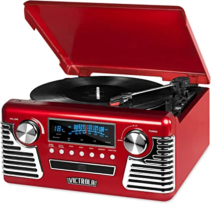 Photo 1 of Victrola 50's Retro Bluetooth Record Player & Multimedia Center with Built-in Speakers - 3-Speed Turntable, CD Player, AM/FM Radio | Vinyl to MP3 Recording | Wireless Music Streaming | Red
