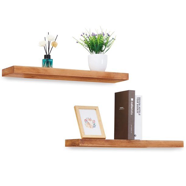 Photo 1 of 2 Pack 24" Solid Cedar Wood Floating Shelves, Brushed Finish, Wall Mounted for Home Living Room Bathroom
