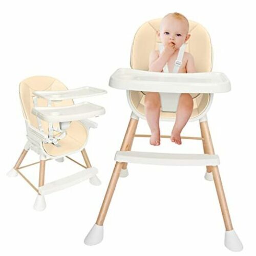 Photo 1 of 3-in-1 Baby High Chair with Removable Double Tray, Modern Wooden Highchair
