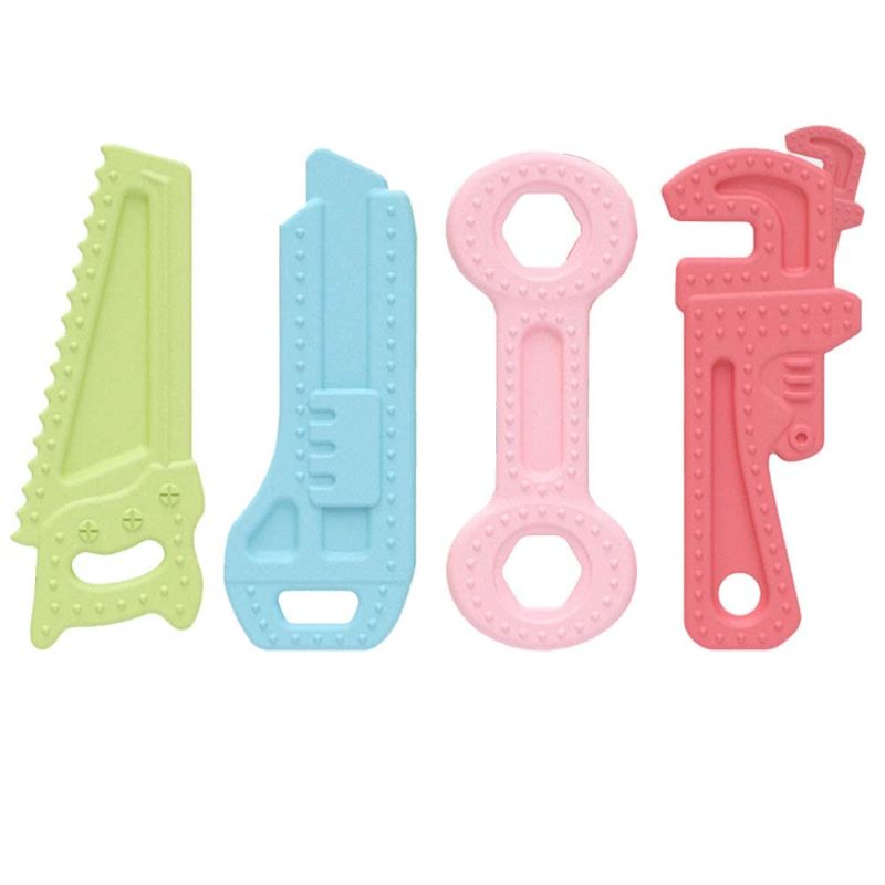 Photo 1 of 4Pack Teething Toys for Babies 0-6 Months with Lanyard, Baby Infant Teething Toys for Molars 6-12 Months, Freezer Safe Soft Silicone Baby Molar Teether Chew Toys Wrench Pliers Shape