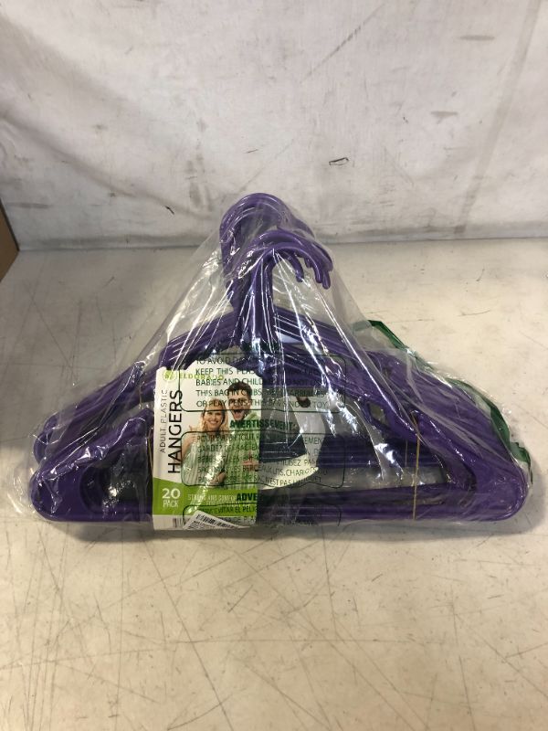 Photo 2 of Eldorado Hangers for Adult Size Clothing, Plastic, Ideal for Everyday Standard Use Clothes, Shirts, Blouses, T-Shirts, Dresses, Jackets, Suits. Color - Purple, Pack - 20 PCS.