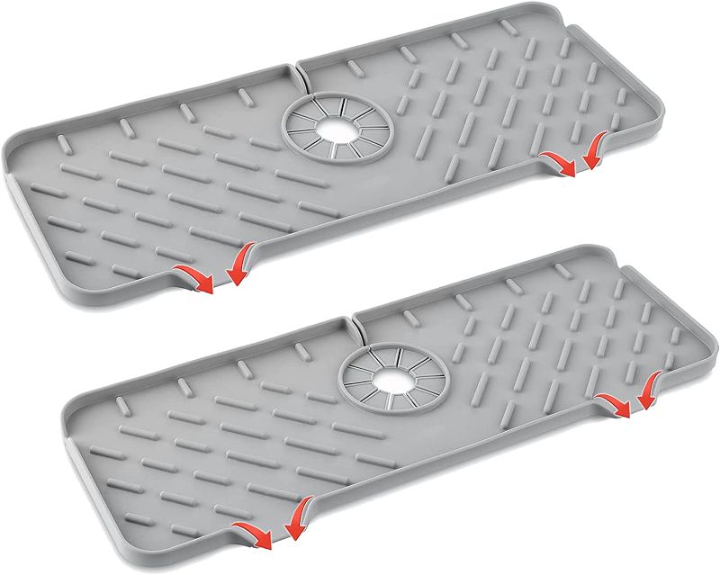 Photo 1 of 2 , 2 Pack Sink Faucet Splash Guard,Silicone Sink Splash Drain Drying Pad, Faucet Splash Catcher Tray,Faucet Mat for Kitchen Sink,Suitable for Kitchen, Bathroom, Bar, RV,Kitchen Sink Accessories