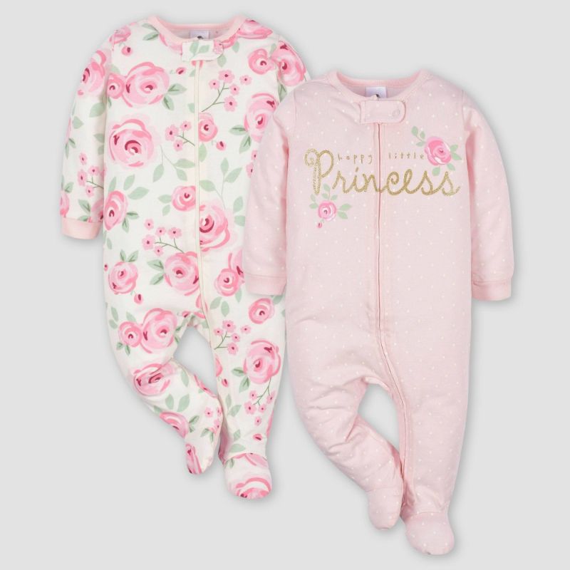 Photo 1 of Gerber Baby Girls' 2pk Zip-Front Floral Sleep N' Play - White/Pink 0-3m
