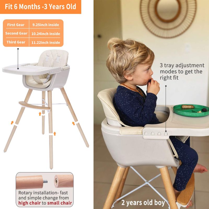 Photo 2 of 1pc----3-in-1 Convertible Wooden High Chair,Baby High Chair with Adjustable Legs  