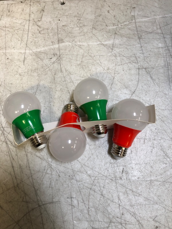 Photo 2 of 4 Pack A19 LED Red Light Bulb LED Green Light Bulb 120V E26 Base 9 Watt (60-watt Replacement) Red Bulb Red Bulb, Party Decoration, Porch, Home Lighting, Christmas Light Bulbs