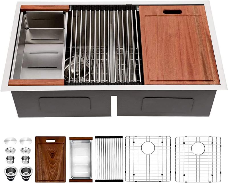 Photo 1 of 30 Undermount Sink Double Bowl - Sarlai 30 inch Kitchen Sink Ledge Workstation Stainless Steel 16 Gauge Two Basin Low Divide 50/50 Undermount Deep Sink All In One
