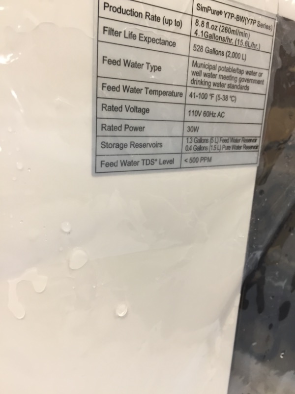 Photo 2 of SimPure Y7P-BW UV Countertop Reverse Osmosis Water Filtration Purification System, 4 Stage RO Water Filter, Bottleless Water Dispenser, 4: 1 Pure to Drain, BPA Free (No Installation Required)