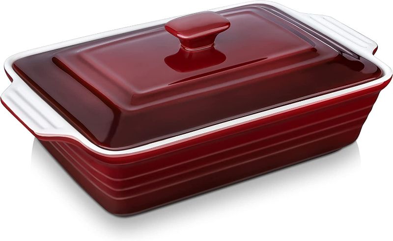 Photo 1 of 4.5 Quart Nonstick Casserole Dish with Lid, LOVECASA 9 x 13 Inches Lasagna Pan Deep, Ceramic Baking Dish for Dinner, Banquet, and Party, Gradient Red
