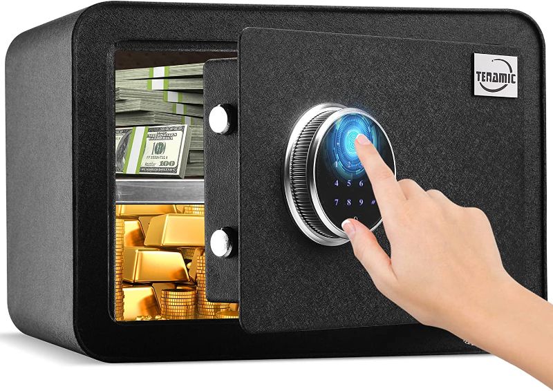 Photo 1 of Tenamic Safe Box Luxury Biometric Fingerprint Cabinet Safe 0.85 Cubic Feet Fireproof Waterproof Safe Box with Induction Light and Leather Black
