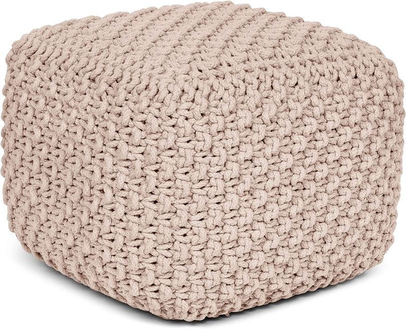 Photo 1 of BIRDROCK HOME Square Pouf Footstool Ottoman - Natural - Knit Bean Bag Floor Chair - Cotton Braided Cord - Great for The Living Room, Bedroom and Kids Room - Small Furniture

