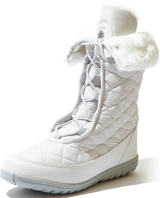 Photo 1 of WINTER BOOTS SIZE 13 DailyShoes Women's Comfort Round Toe Mid Calf Flat Ankle High Eskimo Winter Fur Snow Boots size 13 WHITE
