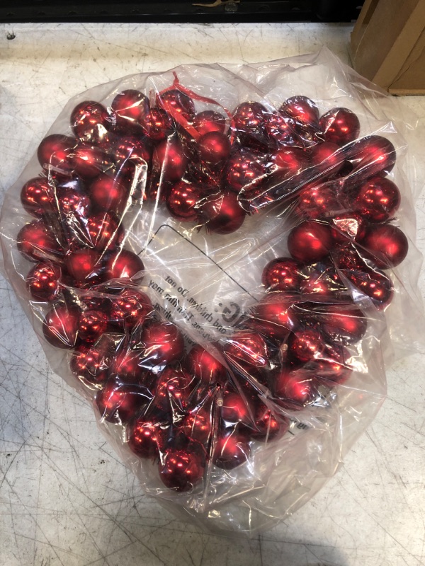 Photo 3 of Bibelot Prelit Red Balls Heart Shape Valentines Day Wreath for Front Door and Home Decor, Heart Shape Wreath for Wedding Decoration, Valentines Day Wreath with Light for Inside and Outside
